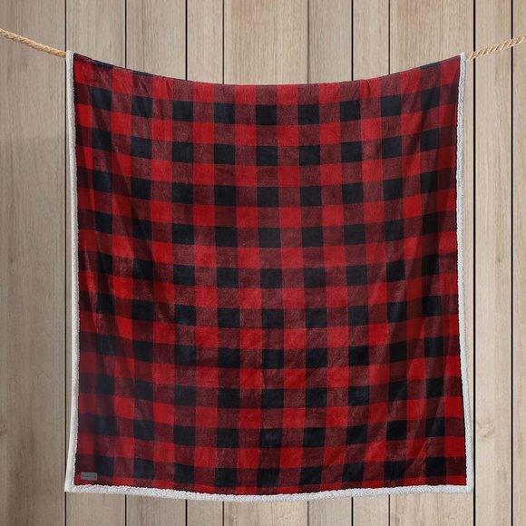 Red Check Reversible Sherpa Fleece Bedding Buffalo Plaid Home Decor All Seasons - Picture 4 of 13